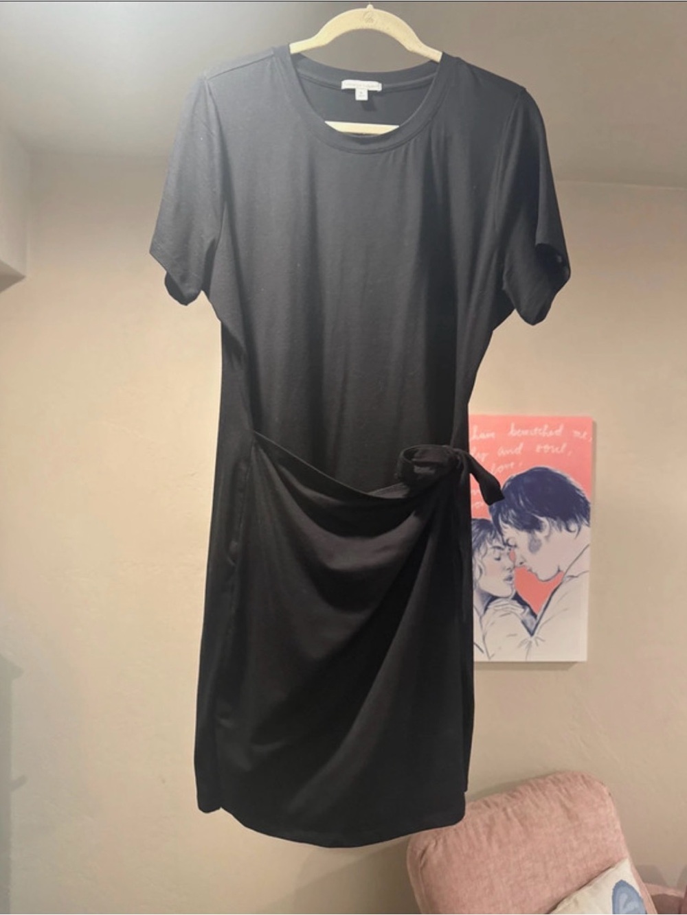Black Tie-Waist Short Sleeve Dress